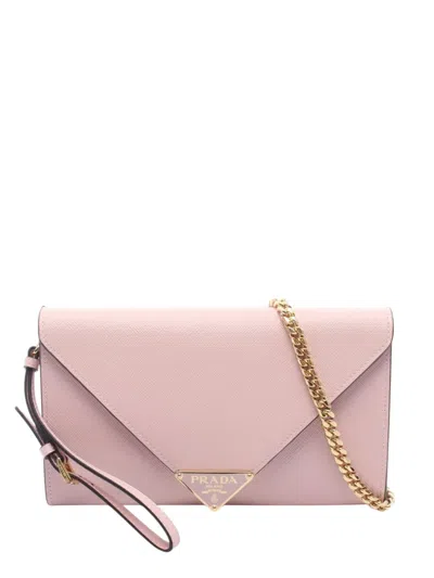 Pre-owned Prada 2013-2026 Saffiano Wallet On Chain Crossbody Bag In Pink