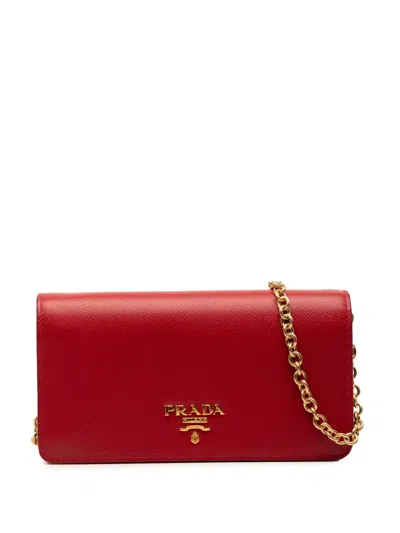 Pre-owned Prada 2013-2026 Saffiano Wallet On Chain Crossbody Bag In Red