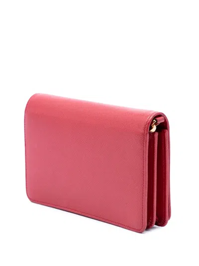 Pre-owned Prada 2013-2026 Saffiano Wallet On Chain Crossbody Bag In Red