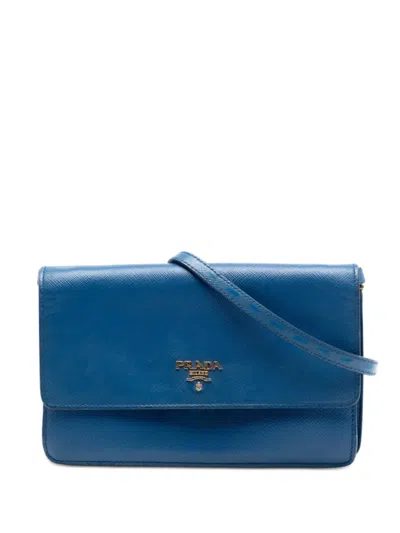 Pre-owned Prada 2013-2026 Saffiano Wallet On Strap Crossbody Bag In Blue