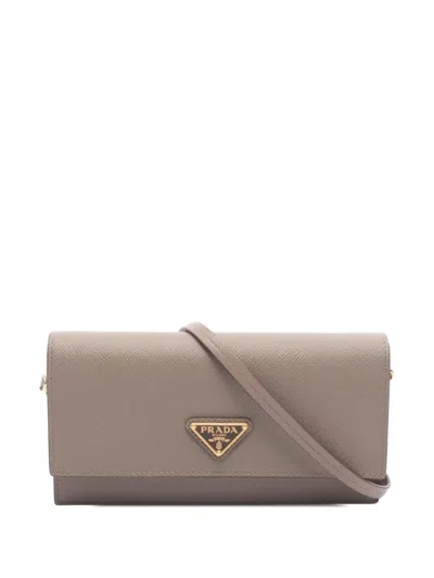 Pre-owned Prada 2013-2026 Saffiano Wallet On Strap Crossbody Bag In Neutrals