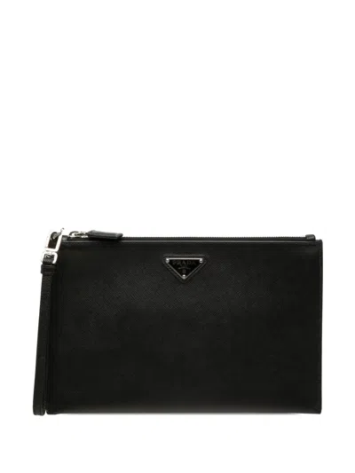 Pre-owned Prada 2013-2026 Saffiano Wristlet Clutch Bag In Black