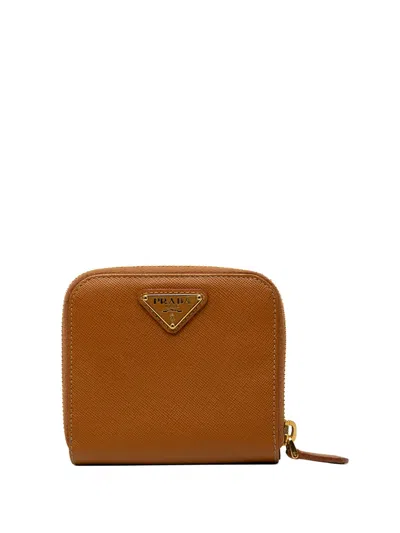 Pre-owned Prada 2013-2026 Saffiano Zip Around Compact Wallet Small Wallets In Brown