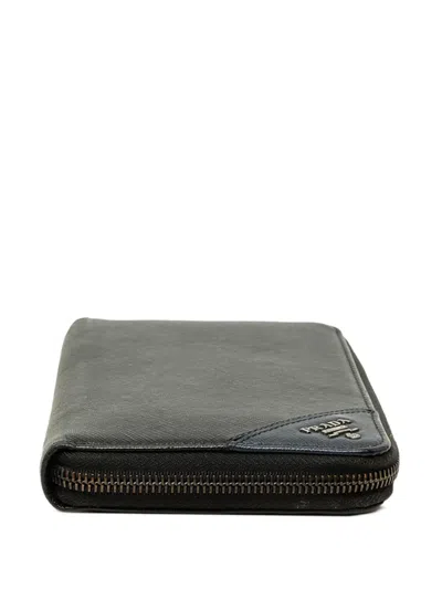 Pre-owned Prada 2013-2026 Saffiano Zip Around Wallet Long Wallets In Black