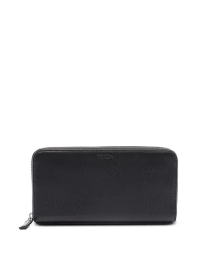 Pre-owned Prada 2013-2026 Saffiano Zip Around Wallet Long Wallets In Black