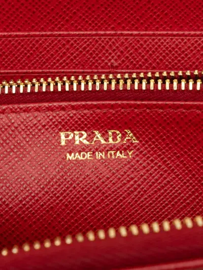 Pre-owned Prada 2013-2026 Saffiano Zip Around Wallet Long Wallets In Red