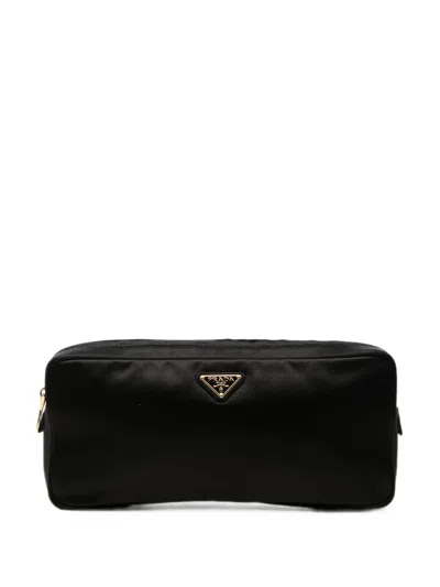 Pre-owned Prada 2013-2026 Satin Multi Zip Pouch Clutch Bag In Black