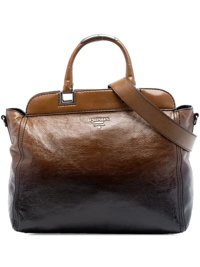 Pre-owned Prada 2013-2026 Sfumato Vernice Naplak Frame Satchel In Brown