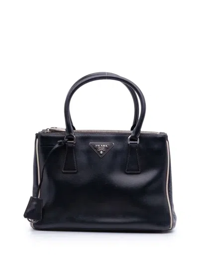 Pre-owned Prada 2013-2026 Small Bicolor Saffiano Lux Galleria Double Zip Satchel In Black