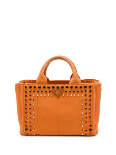 Pre-owned Prada 2013-2026 Small Canvas Canapa Bijoux Satchel In Orange