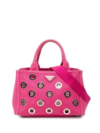 Pre-owned Prada 2013-2026 Small Canvas Canapa Grommet Satchel In Pink