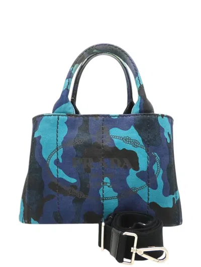 Pre-owned Prada 2013-2026 Small Canvas Canapa Logo Camouflage Satchel In Blue