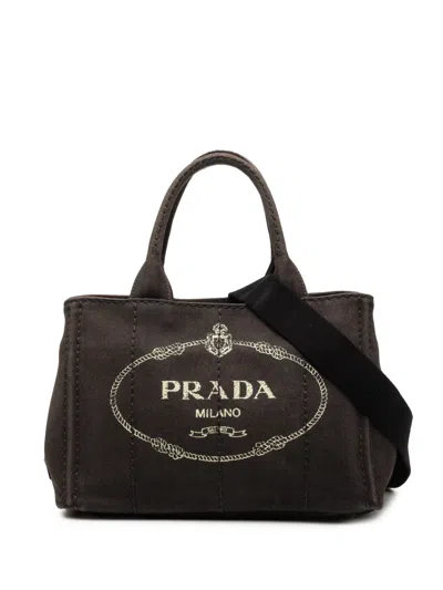 Pre-owned Prada 2013-2026 Small Canvas Canapa Logo Satchel In Black
