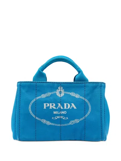 Pre-owned Prada 2013-2026 Small Canvas Canapa Logo Satchel In Blue