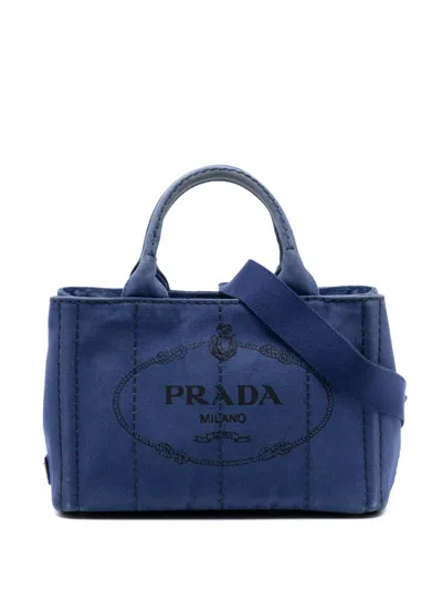 Pre-owned Prada 2013-2026 Small Canvas Canapa Logo Satchel In Blue