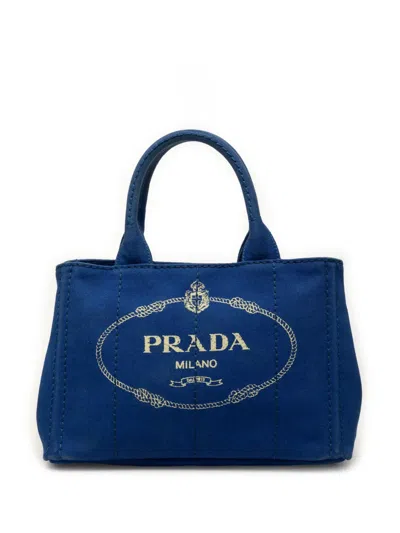 Pre-owned Prada 2013-2026 Small Canvas Canapa Logo Satchel In Blue