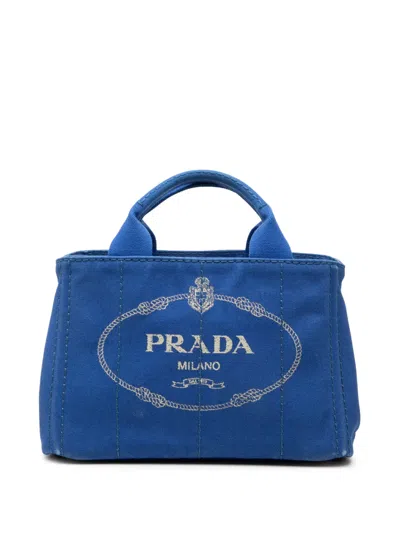 Pre-owned Prada 2013-2026 Small Canvas Canapa Logo Satchel In Blue
