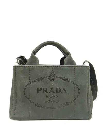 Pre-owned Prada 2013-2026 Small Canvas Canapa Logo Satchel In Gray