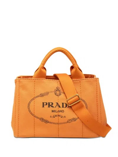 Pre-owned Prada 2013-2026 Small Canvas Canapa Logo Satchel In Orange