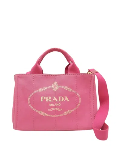Pre-owned Prada 2013-2026 Small Canvas Canapa Logo Satchel In Pink