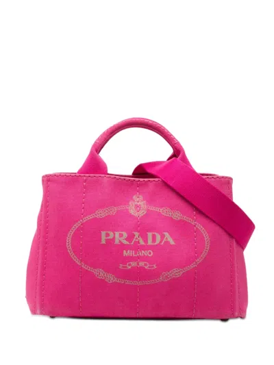 Pre-owned Prada 2013-2026 Small Canvas Canapa Logo Satchel In Pink