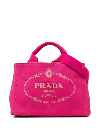 Pre-owned Prada 2013-2026 Small Canvas Canapa Logo Satchel In Pink