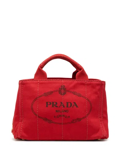Pre-owned Prada 2013-2026 Small Canvas Canapa Logo Satchel In Red