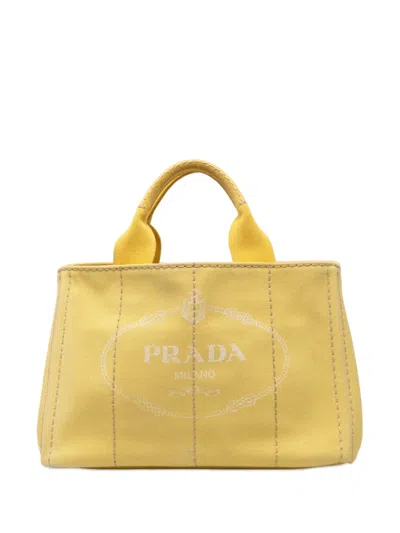 Pre-owned Prada 2013-2026 Small Canvas Canapa Logo Satchel In Yellow