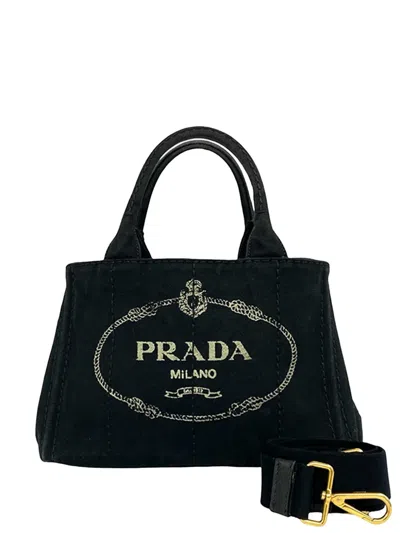 Pre-owned Prada 2013-2026 Small Canvas Canapa Logo Tote Satchel In 黑色