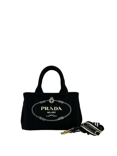 Pre-owned Prada 2013-2026 Small Canvas Canapa Logo Tote Satchel In Black