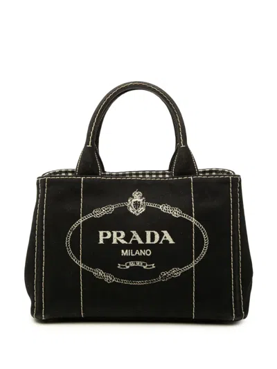 Pre-owned Prada 2013-2026 Small Canvas Canapa Logo Tote Satchel In Black