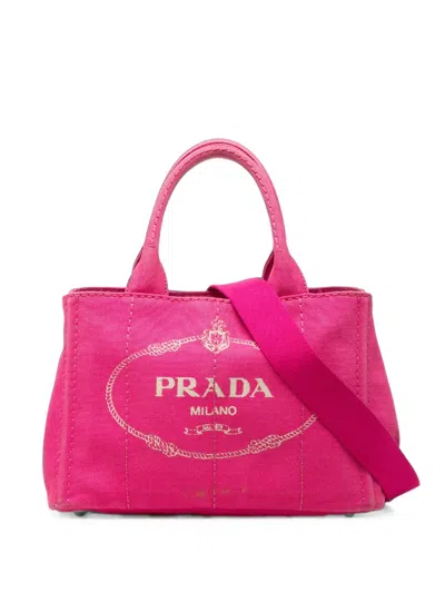 Pre-owned Prada 2013-2026 Small Canvas Canapa Logo Tote Satchel In Pink