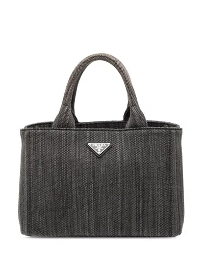 Pre-owned Prada 2013-2026 Small Canvas Canapa Satchel In Gray