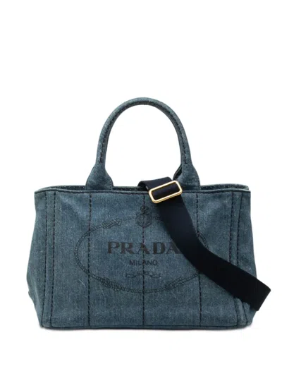 Pre-owned Prada 2013-2026 Small Denim Canapa Logo Satchel In Blue
