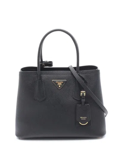 Pre-owned Prada 2013-2026 Small Saffiano Cuir Double Satchel In Black