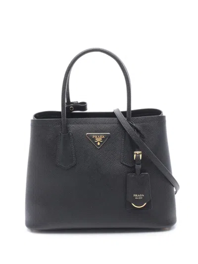 Pre-owned Prada 2013-2026 Small Saffiano Cuir Double Satchel In Black