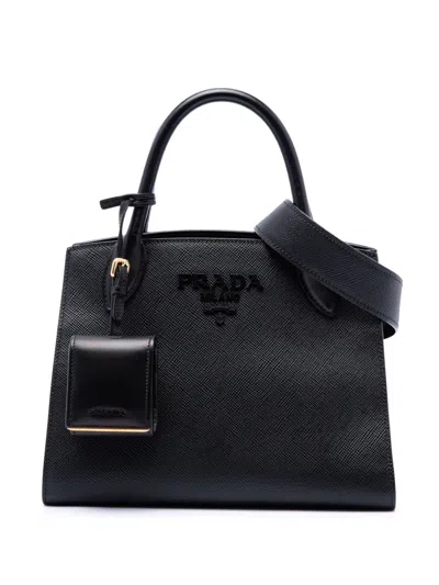 Pre-owned Prada 2013-2026 Small Saffiano Cuir Monochrome Satchel In Black