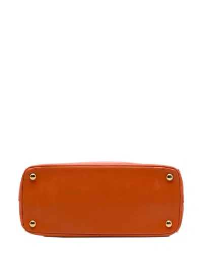 Pre-owned Prada 2013-2026 Small Saffiano Lux Galleria Double Zip Satchel In Orange
