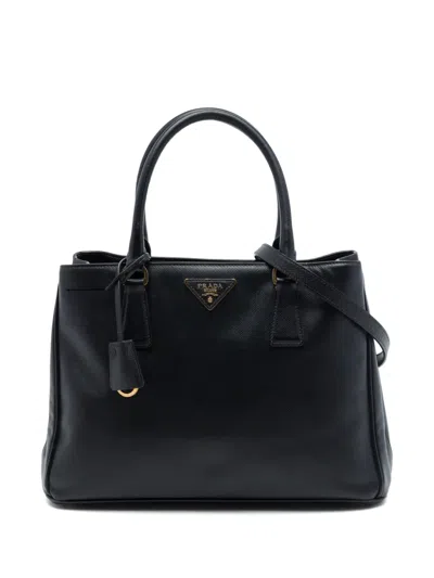 Pre-owned Prada 2013-2026 Small Saffiano Lux Gardeners Tote Satchel In Black