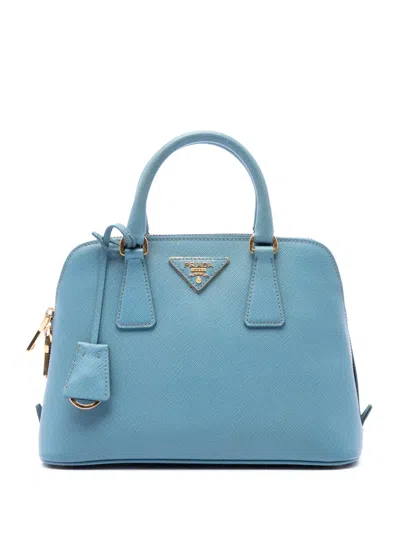 Pre-owned Prada 2013-2026 Small Saffiano Lux Promenade Satchel In Blue