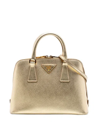 Pre-owned Prada 2013-2026 Small Saffiano Lux Promenade Satchel In Gold