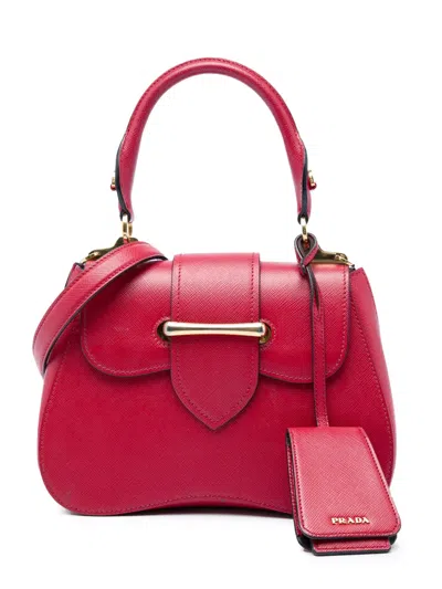 Pre-owned Prada 2013-2026 Small Saffiano Lux Sidonie Satchel In Red