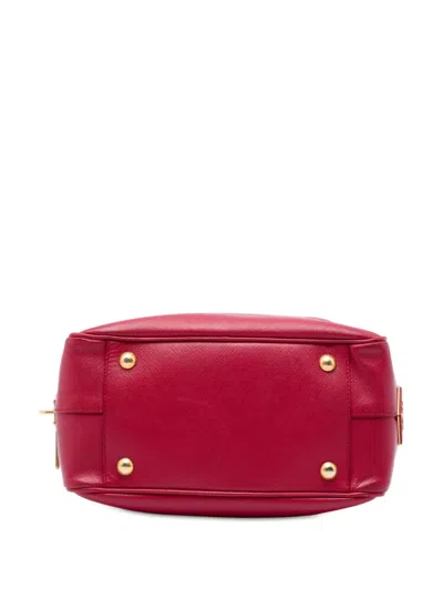 Pre-owned Prada 2013-2026 Small Saffiano Square Bauletto Satchel In Red