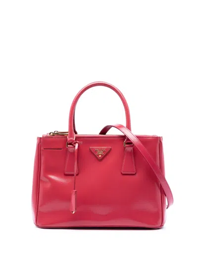 Pre-owned Prada 2013-2026 Small Saffiano Vernice Galleria Double Zip Satchel In Pink