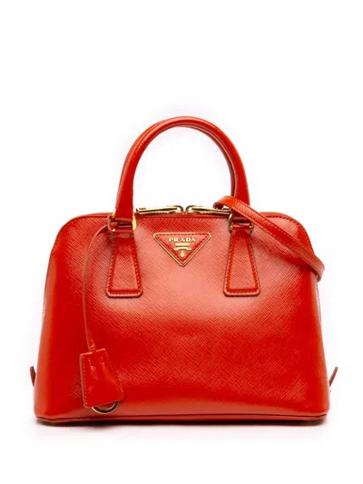 Pre-owned Prada 2013-2026 Small Saffiano Vernice Promenade Satchel In Orange