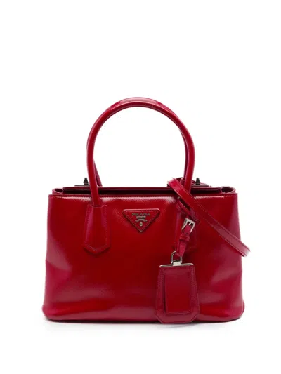 Pre-owned Prada 2013-2026 Small Saffiano Vernice Turnlock Twin Satchel In Red