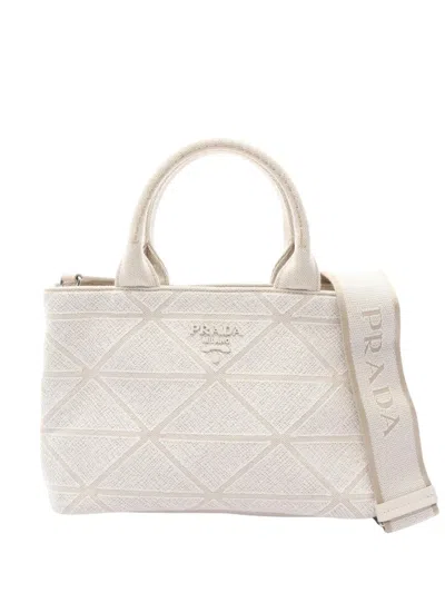 Pre-owned Prada 2013-2026 Small Soft Canvas Symbole Satchel In White