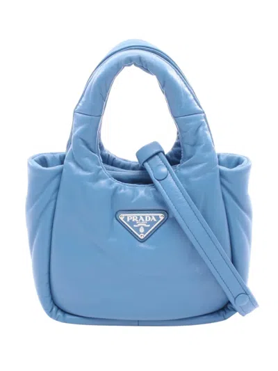 Pre-owned Prada 2013-2026 Small Soft Padded Nappa Double Handled Bag Satchel In Blue