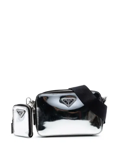 Pre-owned Prada 2013-2026 Small Spazzolato Brique Crossbody Bag In Silver