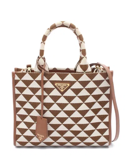 Pre-owned Prada 2013-2026 Small Symbole Tote Bag In Brown